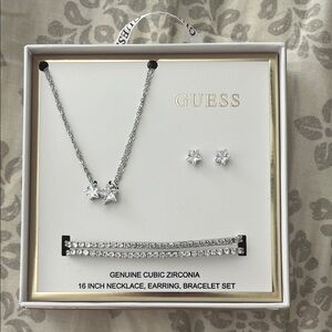GUESS Silver Star Necklace, Bracelet, and Earring Set with Cubic Zirconia